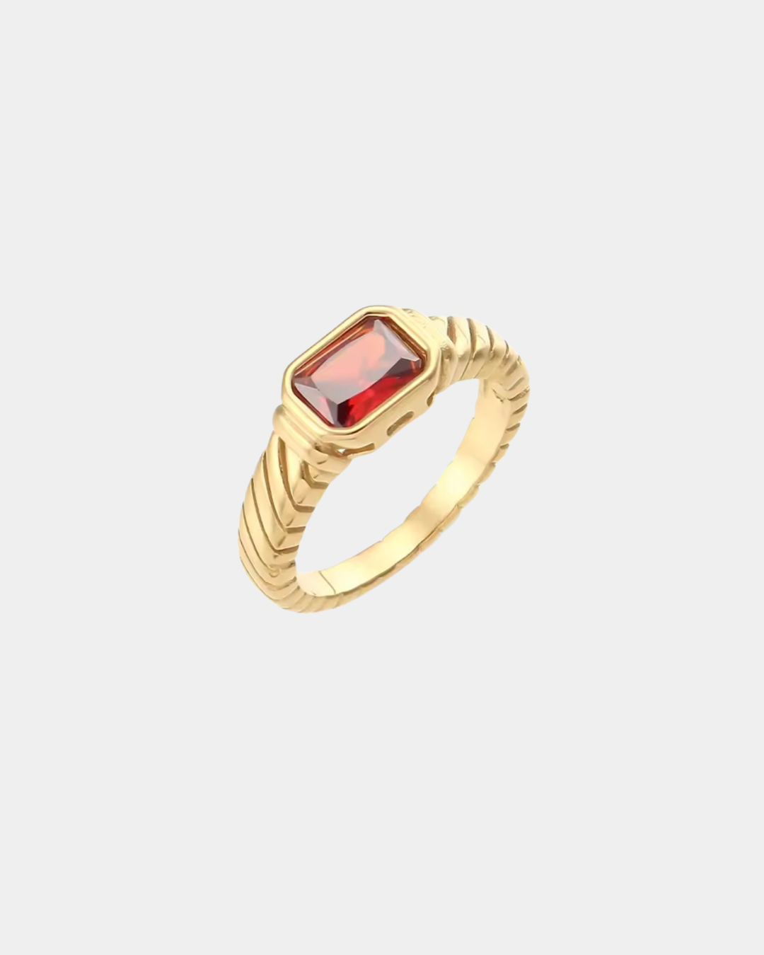 Red Crystal Ring - Gold - Size 7
