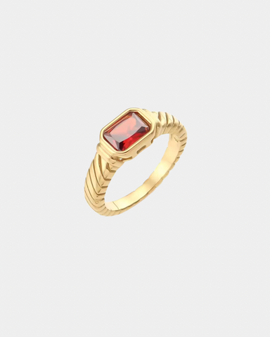 Red Crystal Ring - Gold - Size 7
