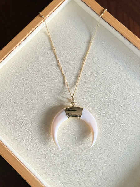 Mother of Pearl Crescent Moon Necklace - Gold