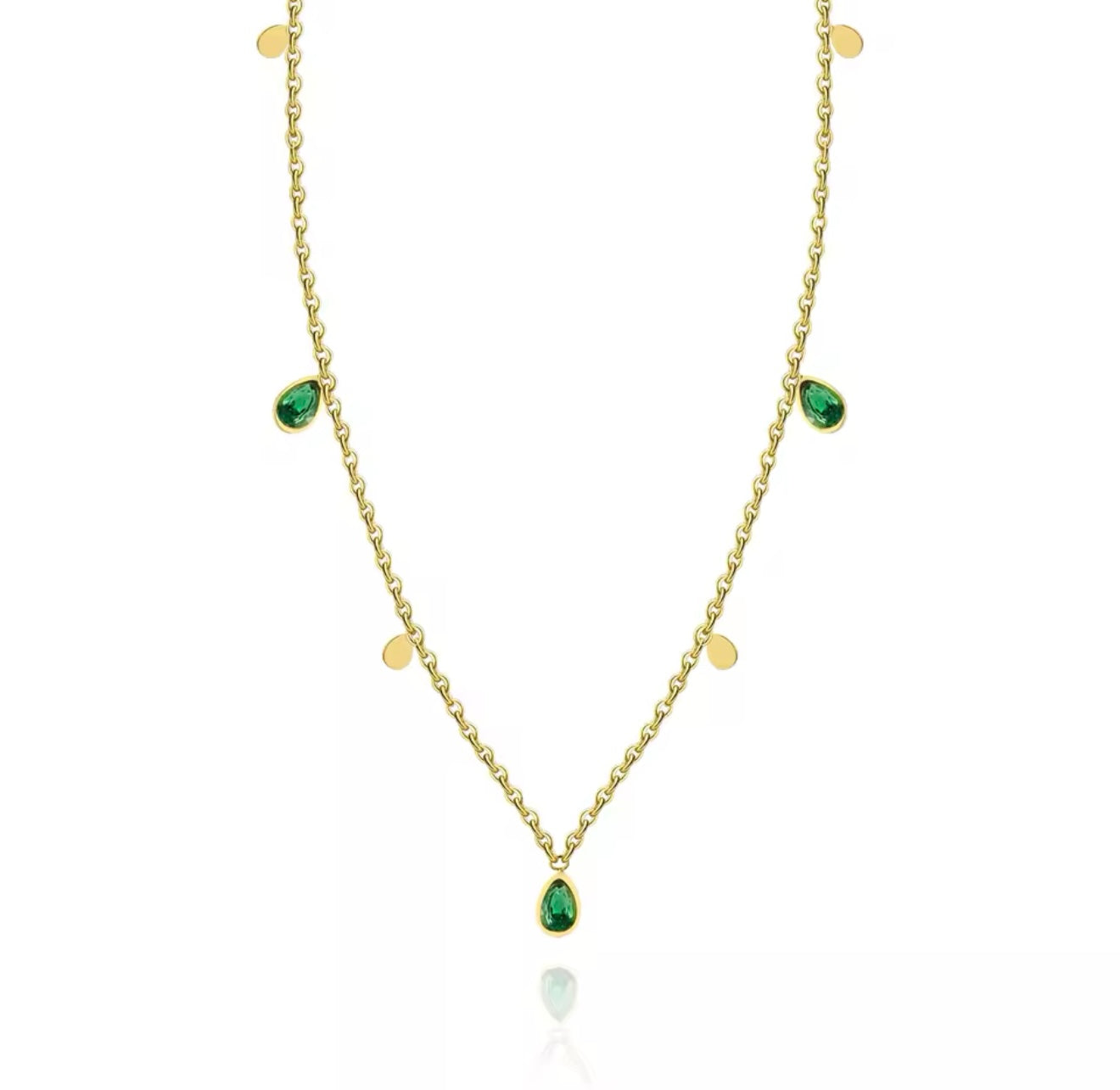 Boho Necklace with Green Drop Crystals - Gold