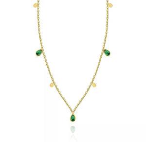 Boho Necklace with Green Drop Crystals - Gold
