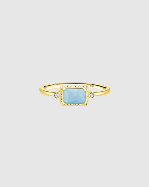 Blue Opal Ring - 925 Sterling Silver - Gold & Silver