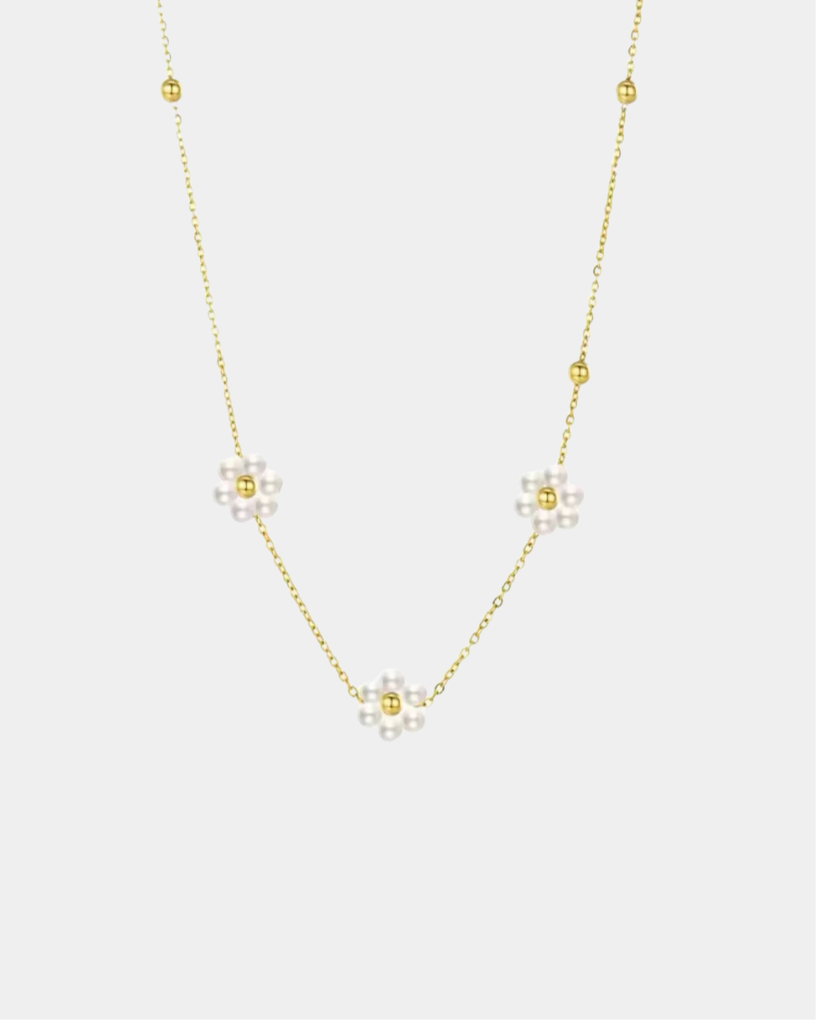 Tiny Pearls Flower Necklace - Gold