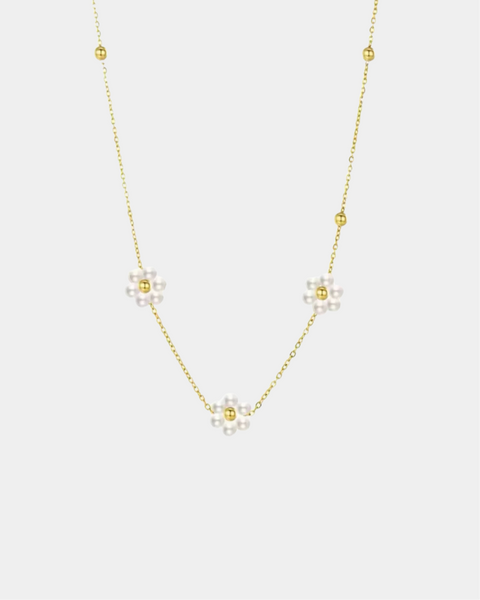 Tiny Pearls Flower Necklace - Gold