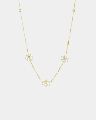 Tiny Pearls Flower Necklace - Gold
