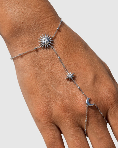 Sun, Moon and Star Hand Chain - Silver