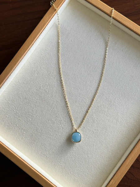 Minimal Aquamarine Necklace - Gold