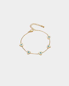 Heart Bracelet with Evil Eyes in White - Gold