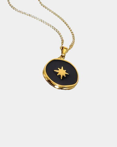 Black Coin Necklace with a Star - Gold