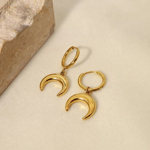 Crescent Moon Hoop Earrings - Gold