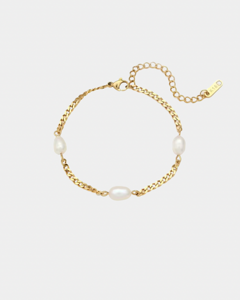 Cuban Chain with Pearls Bracelet - Gold