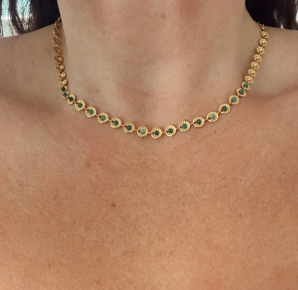 Boho Necklace with Green Natural Stones - Gold