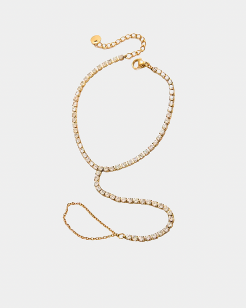 White Zirconia Hand Chain - Gold