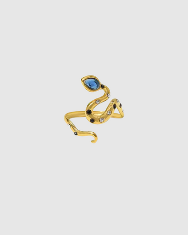 Snake Ring with Blue Crystals - Gold