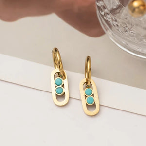 Double Turquoise Hoop Earrings - Gold