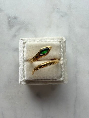Snake Ring with Green Crystal
