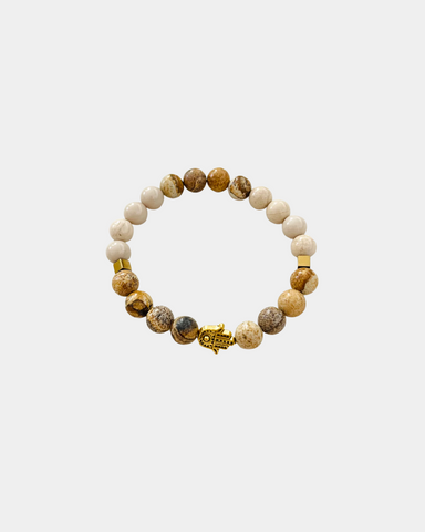 Ultimate Happiness - Picture Jasper, White Fossil Jasper, Hematite, Eye - Gemstone Bracelet
