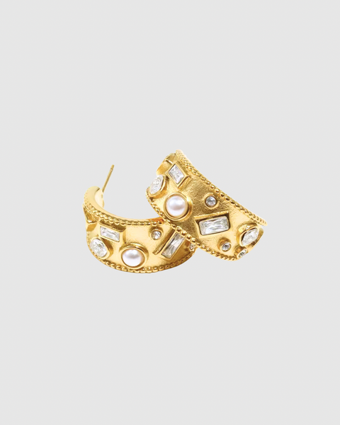 Chunky Hoop Pearl Earrings - Gold & Silver