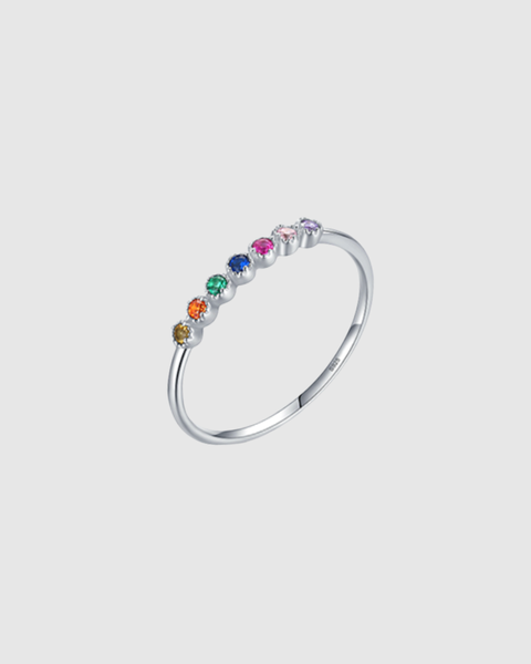 Dainty Ring with Rainbow Crystals - 925 Sterling Silver - Gold & Silver
