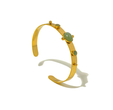 Green Aventurine Cuff Bracelet - Gold