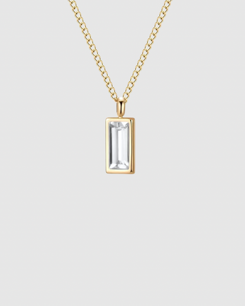 Baguette Cut Clear Crystal Necklace - Gold