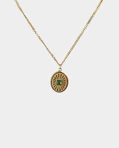 Medallion Necklace with Green Crystal - Gold