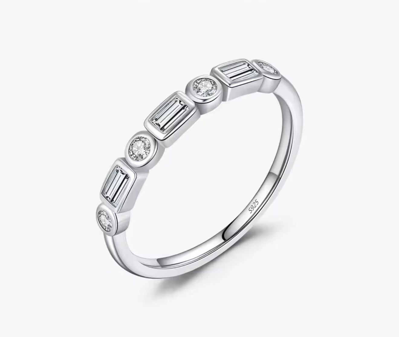 Minimal Stacking Band Ring with Crystals - 925 Sterling Silver