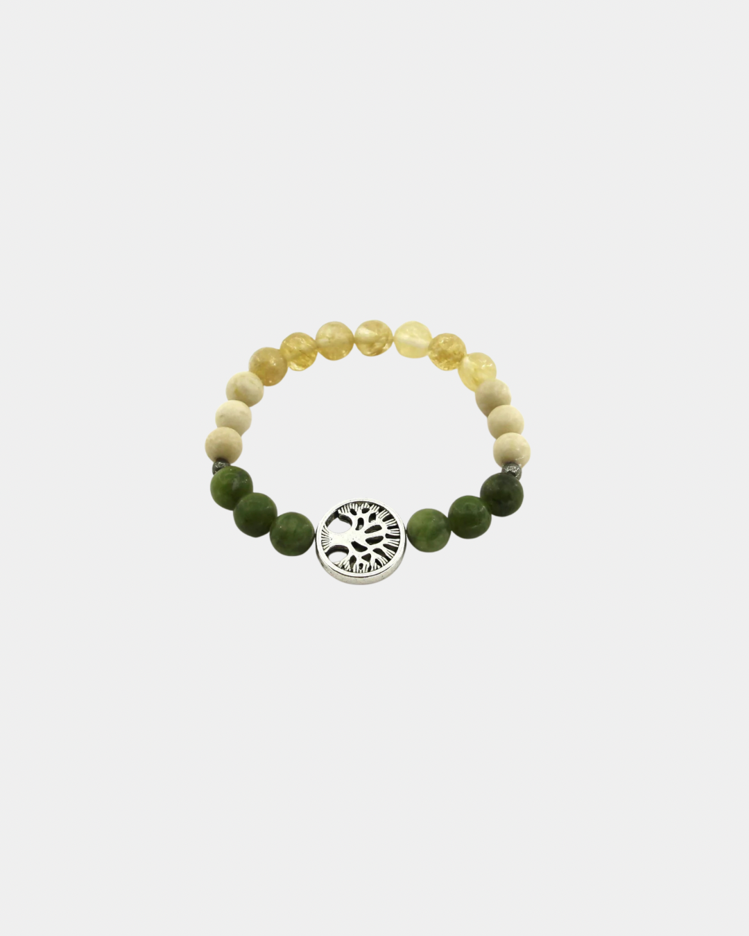 Find Your True Self - White Fossil Jasper, Tree, Citrine, Green Jasper, Pyrite - Gemstone Bracelet