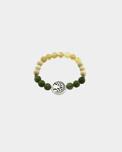 Find Your True Self - White Fossil Jasper, Tree, Citrine, Green Jasper, Pyrite - Gemstone Bracelet