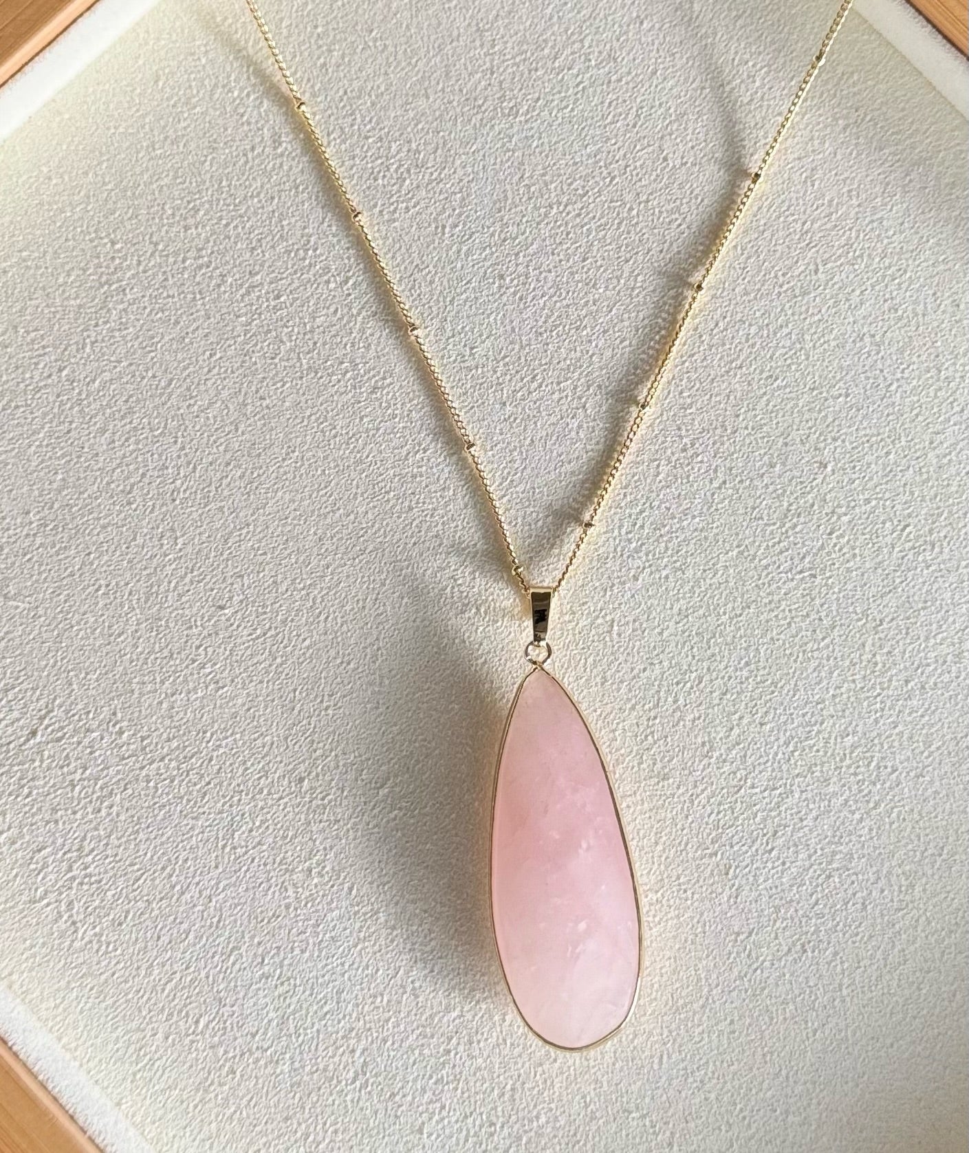 Large Rose Quartz Necklace - Gold