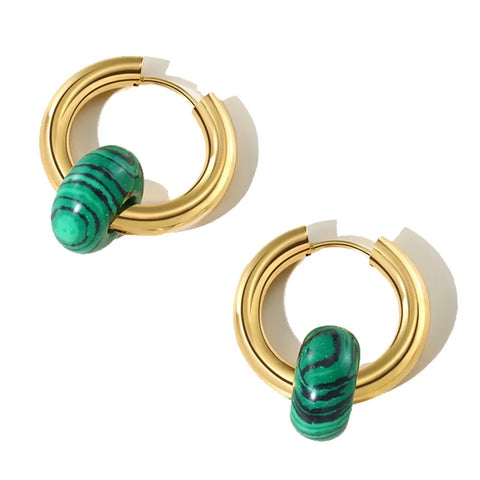 Malachite Hoop Earrings - Gold