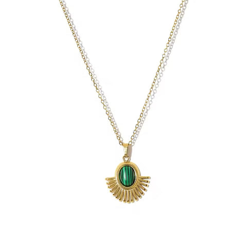 Malachite Sun Necklace - Gold