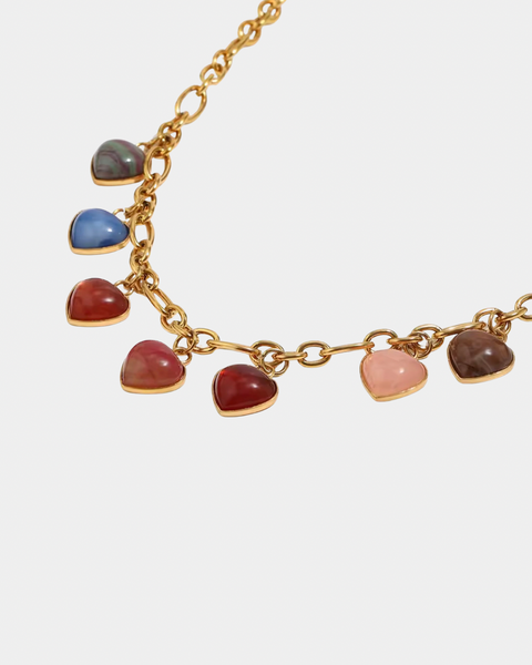 Rainbow Gems Hearts Necklace - Gold