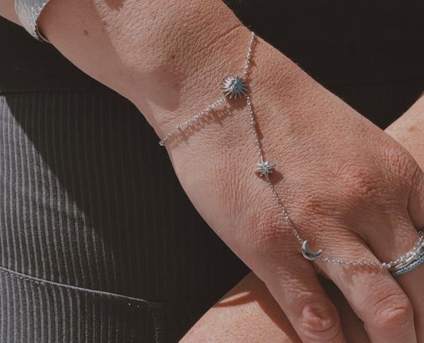 Sun, Moon and Star Hand Chain - Silver