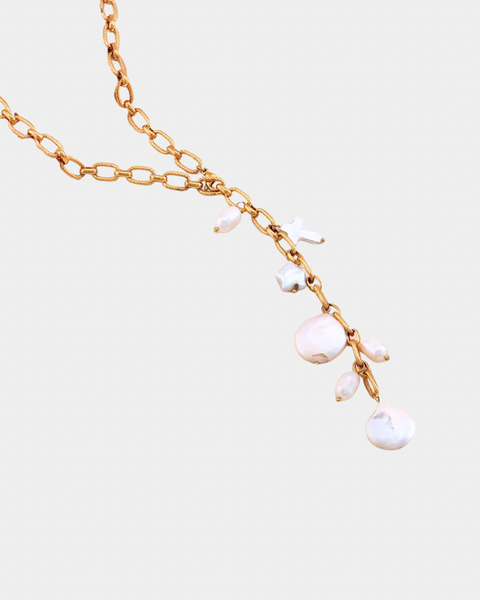 Chain Necklace with Fresh Water Pearls - Gold
