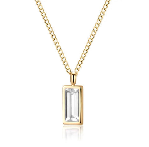 Baguette Cut Clear Crystal Necklace - Gold