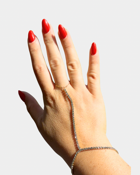 White Zirconia Hand Chain - Gold