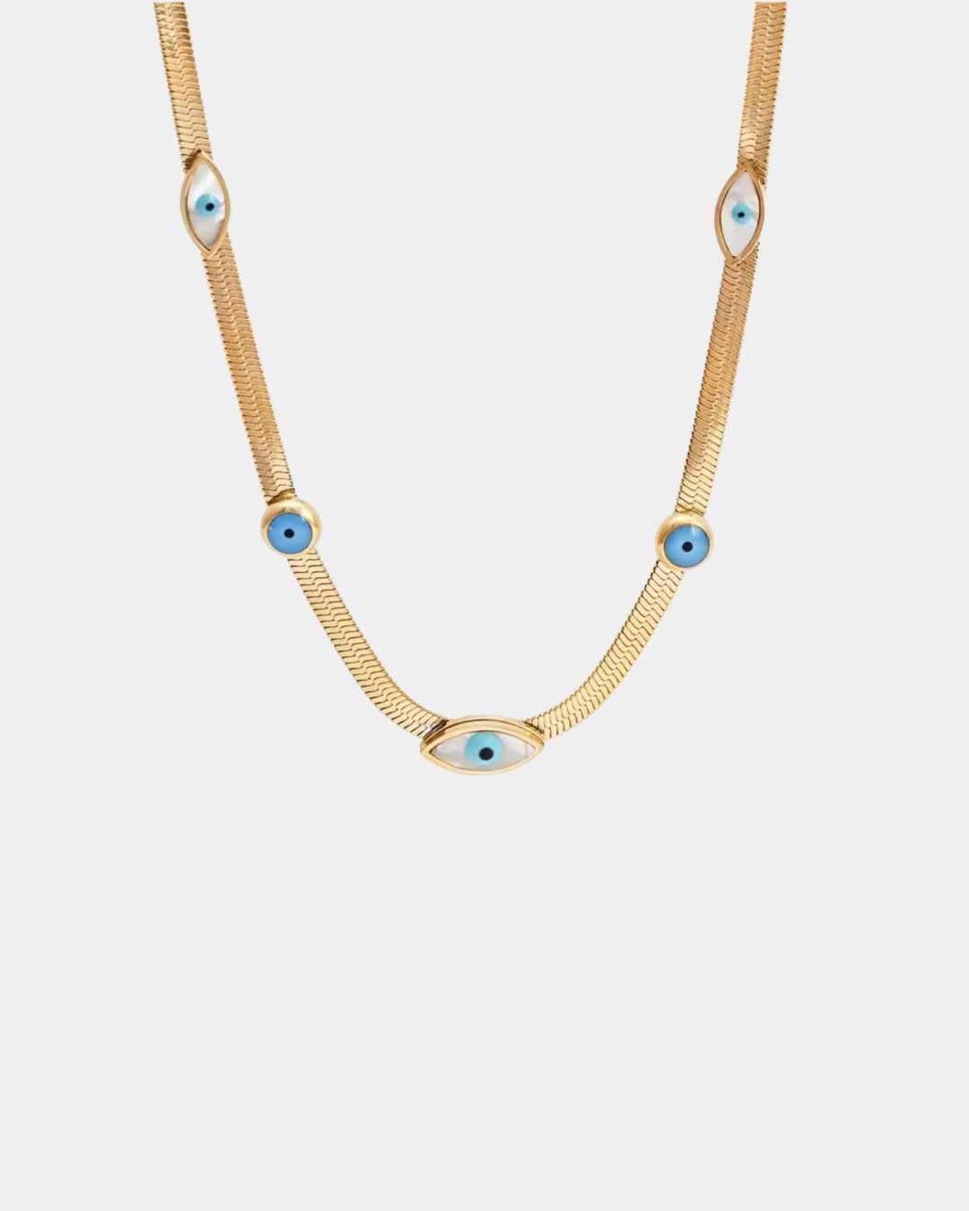 Evil Eye Protection Necklace with Herringbone Chain - Gold
