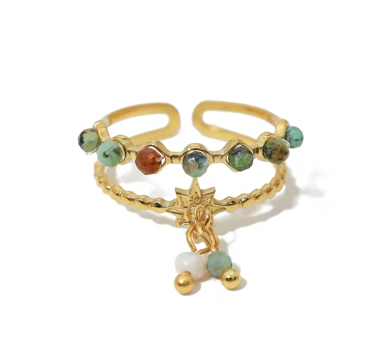 Tiny African Turquoise Gems Ring - Gold