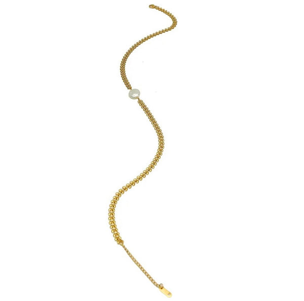 Pearl with Leaves Necklace - Gold