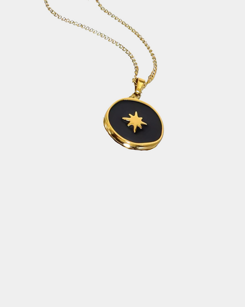 Black Coin Necklace with a Star - Gold