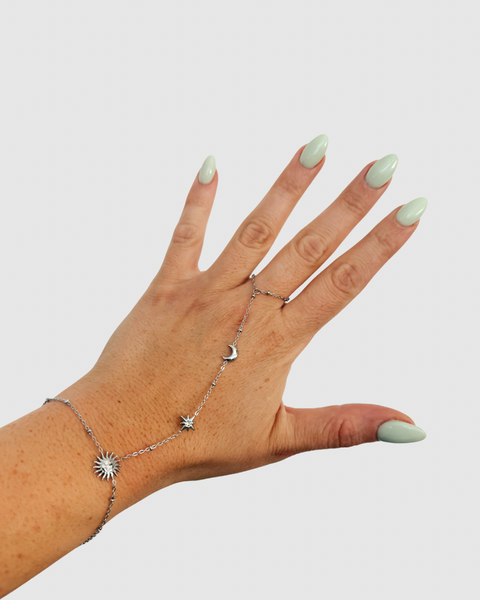 Sun, Moon and Star Hand Chain - Silver