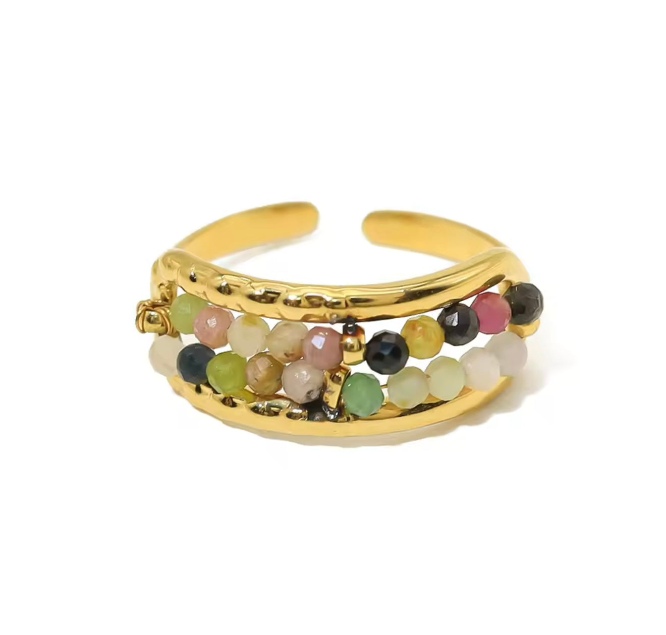 Tiny Indian Agate Gems Ring - Gold