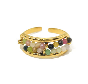 Tiny Indian Agate Gems Ring - Gold