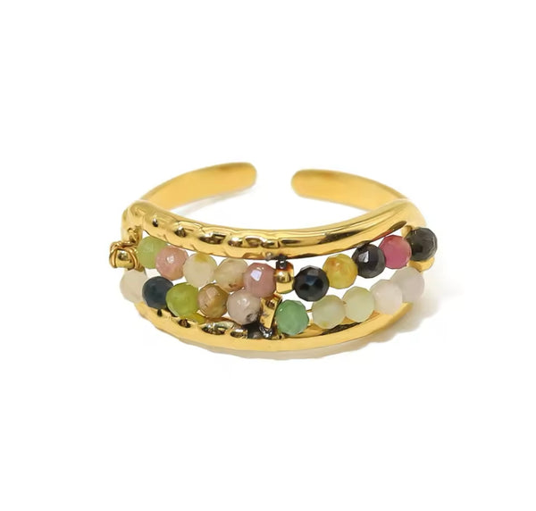 Tiny Indian Agate Gems Ring - Gold