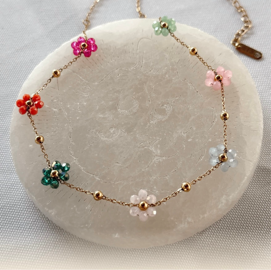 Colorful Flowers Bracelet - Gold