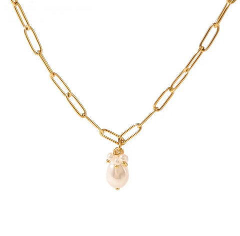 Pearl Link Chain Necklace - Gold