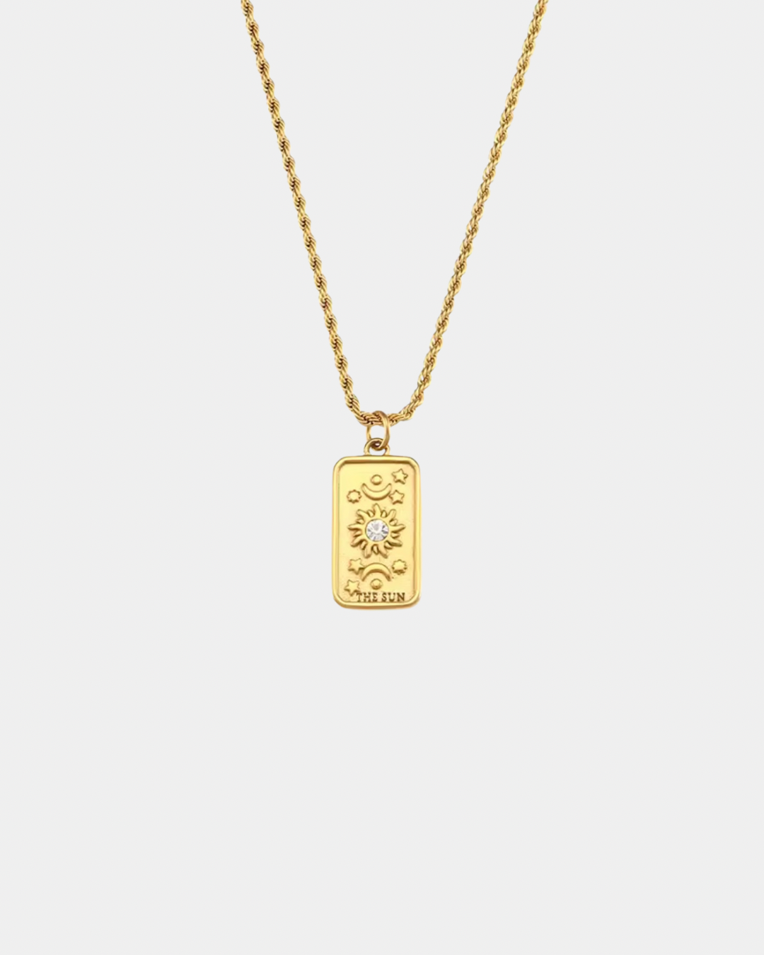 Vintage Tarot Card Necklace - The Sun - Gold