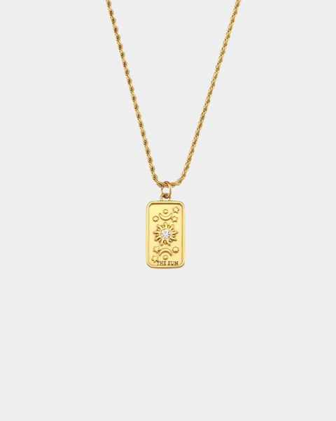 Vintage Tarot Card Necklace - The Sun - Gold