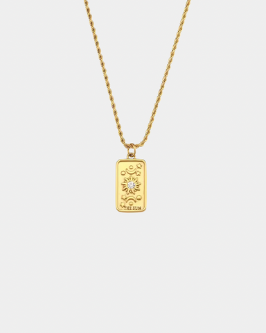 Vintage Tarot Card Necklace - The Sun - Gold